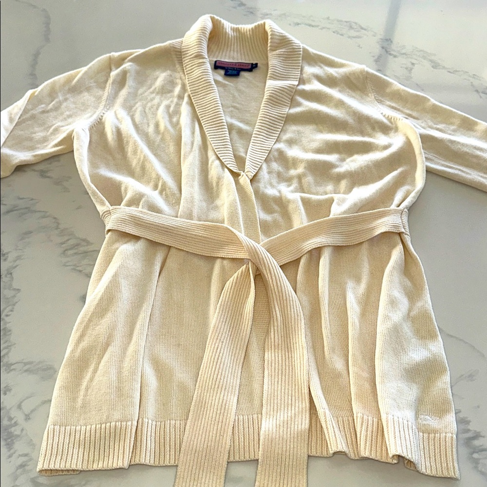 VINEYARD VINES~SIZE XL~SHAWL COLLARED LONG SWEATER WITH BELT~IVORY CHILLY DAY~ - Picture 10 of 16